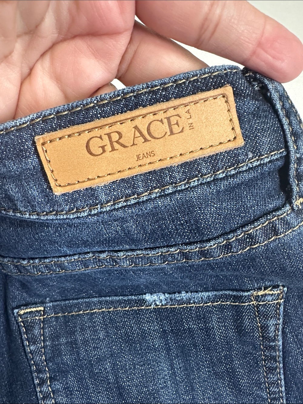 Grace in LA Distressed Denim Jeans Dark Blue Ripped Straight Leg Womens Size 28‎ - Picture 6 of 11
